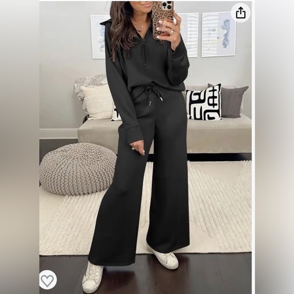 Spanx AirEssentials Set Small black Wide leg pant & Small black half zip top NEW - Picture 6 of 6